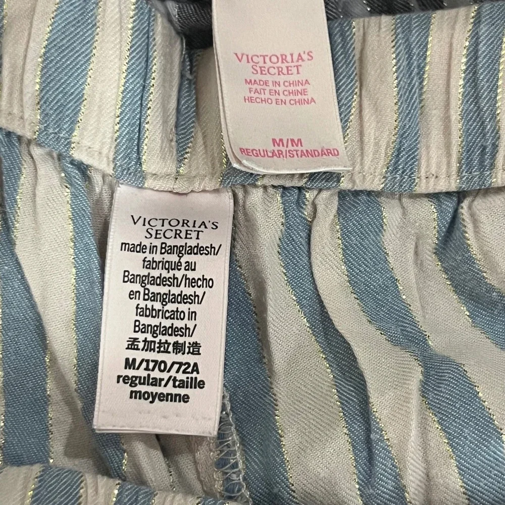 Victorias Secret Striped Pajama Pants Bundle Blue Grey Metallic Lurex Medium 2PK